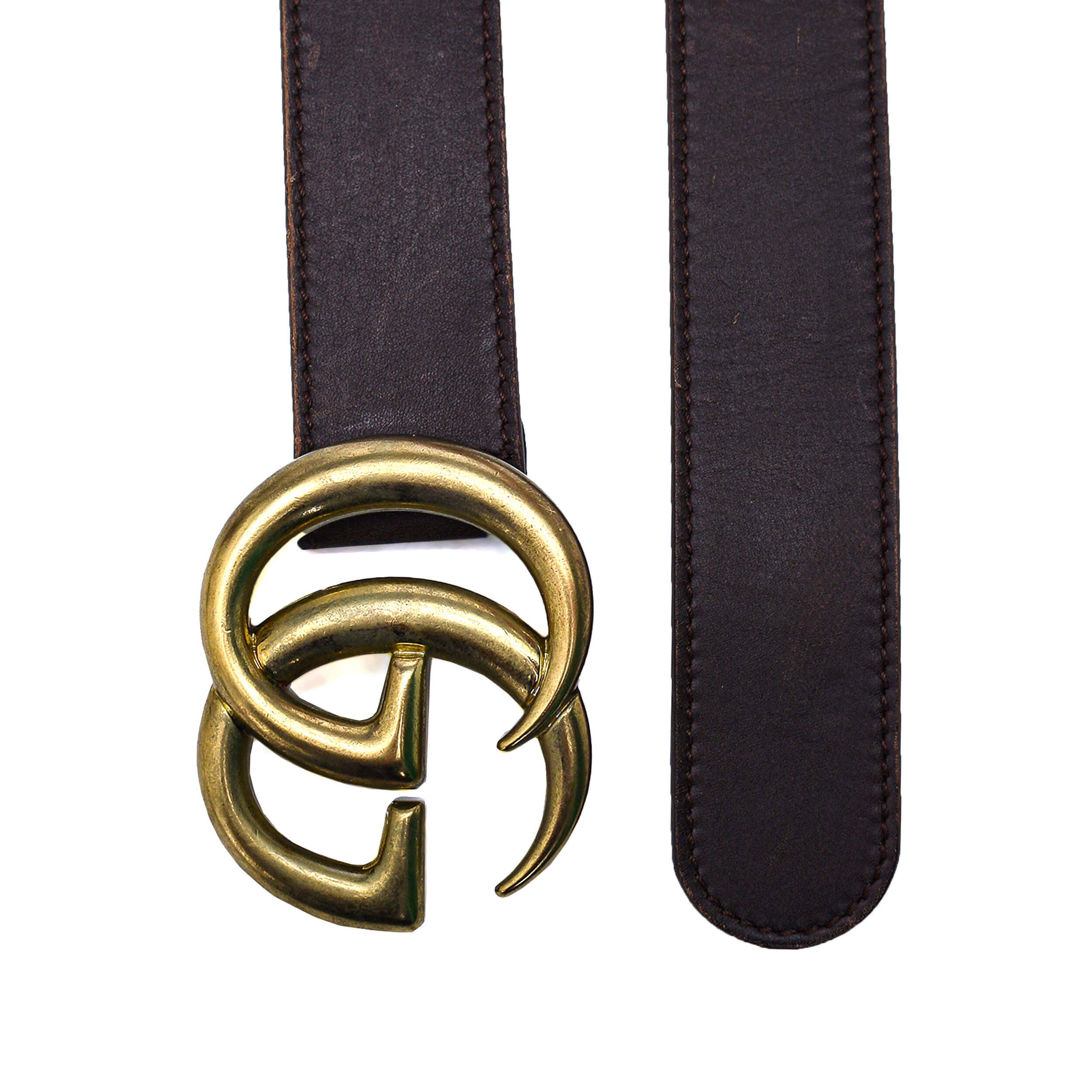 Gucci - Brown Leather Gold GG Buckle Belt
